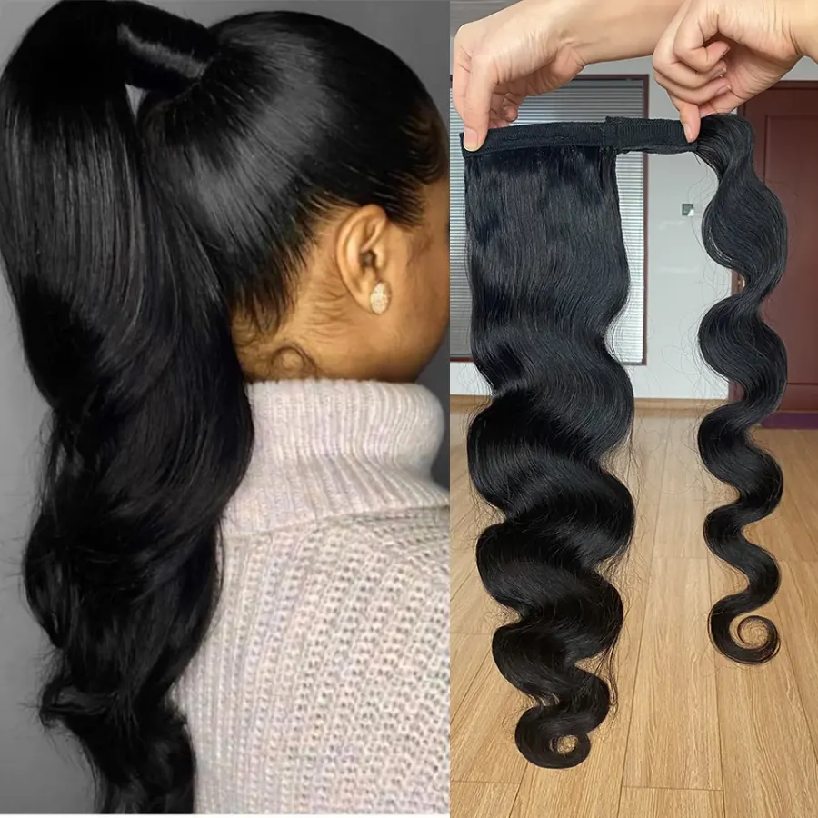 Wrap Around Ponytail Human Hair Brazilian Body Wave Pony Tail