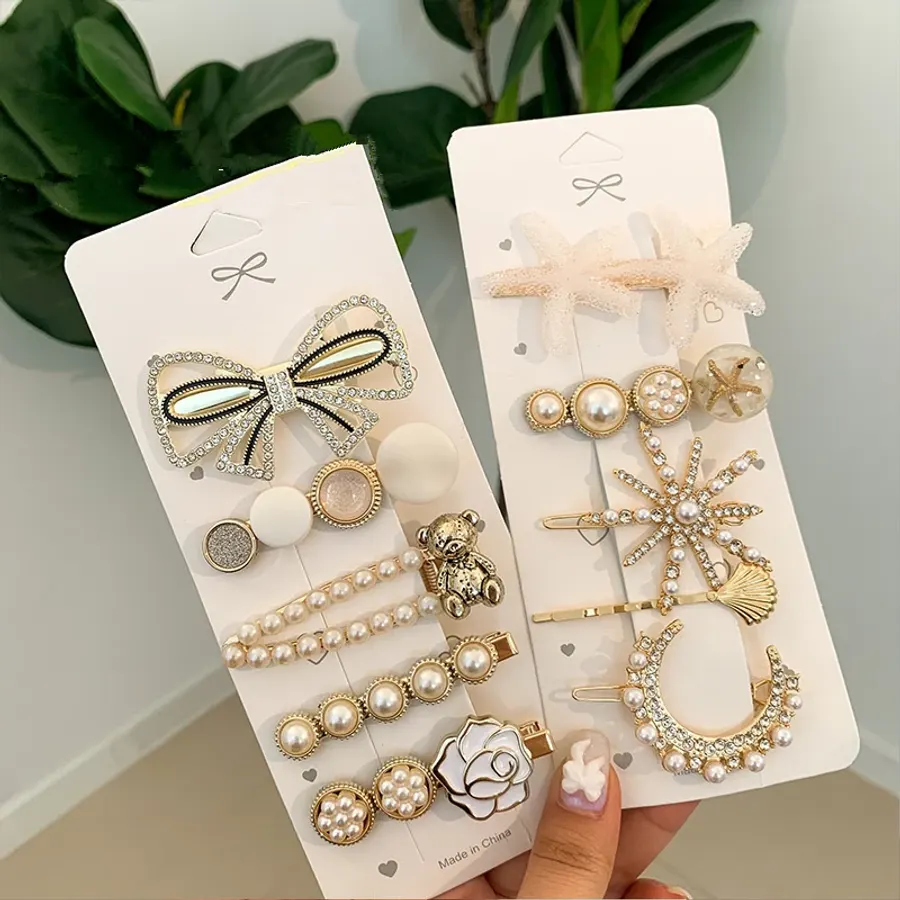 1Set Handmade Pearl Hairpins Pin Fashion Rhinestone Flower