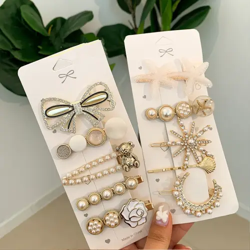 1Set Handmade Pearl Hairpins Pin Fashion Rhinestone Flower