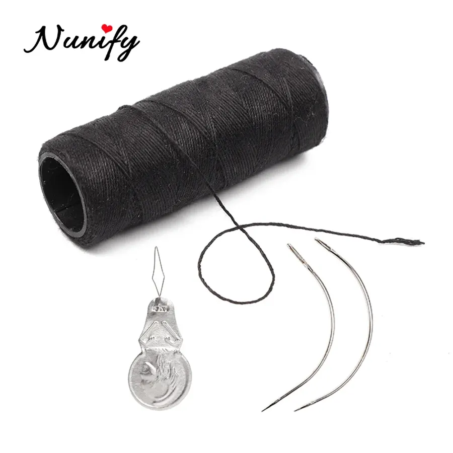 Nunify 4Pcs/Set Cotton Black Thread Sharp C-Curve Wig