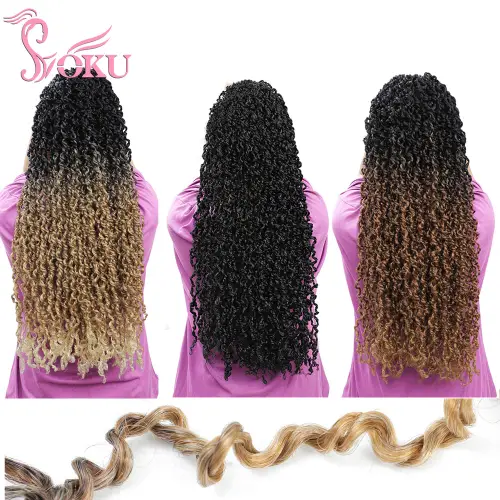 Curly Senegalese Twists Hair Ombre Brown Synthetic Braids