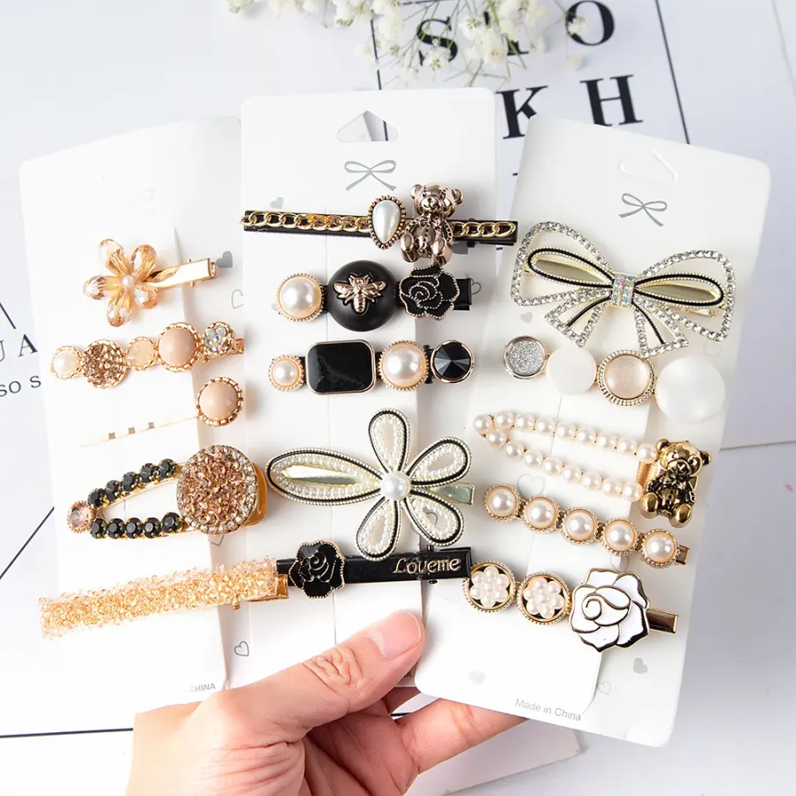 1Set Handmade Pearls Hair Clips Pin Fashion Geometric Flower