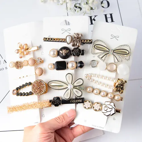 1Set Handmade Pearls Hair Clips Pin Fashion Geometric Flower