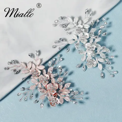 Rhinestone Flower Leaf Hair Clips Bridal Wedding Hair