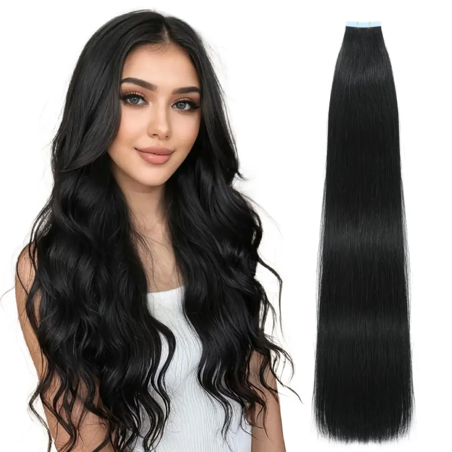 Tape In Hair Extensions Human Hair Straight Color 1B 100%