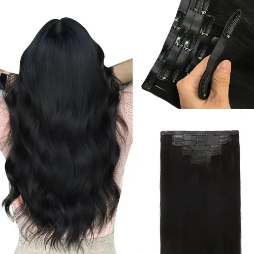 Sunmofavo PU Clip in Extensions Human Hair Clip in Natural