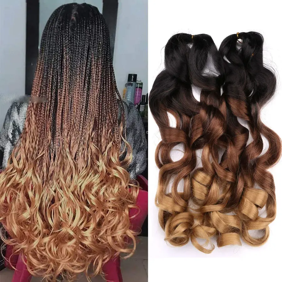 French Curly Crochet Braiding Hair Synthetic Loose Wave Ombre