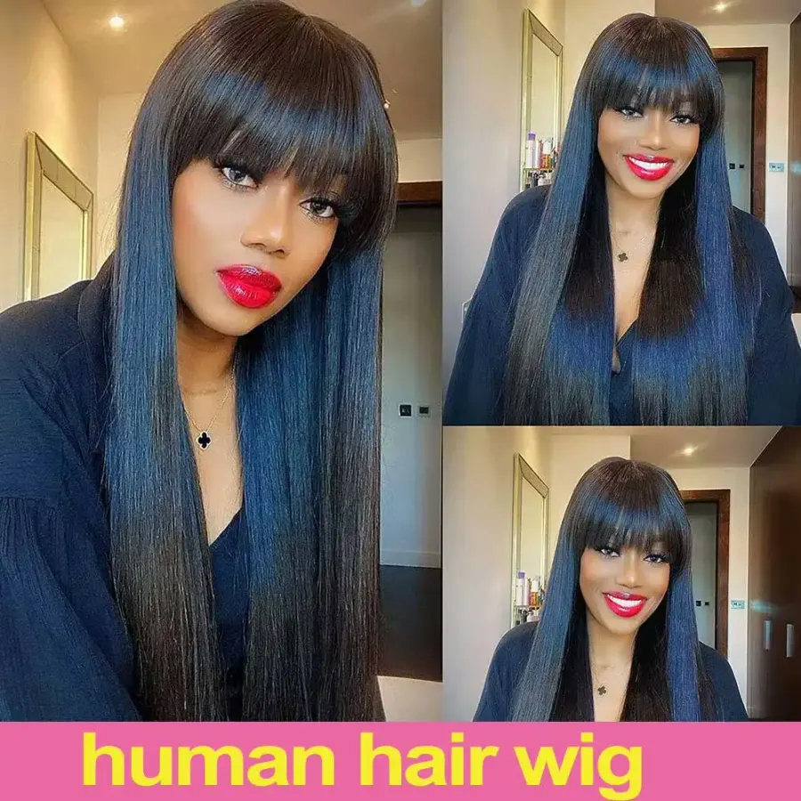 Human Hair Wigs Straight Hair With Bang Fringe Brazilian Bob