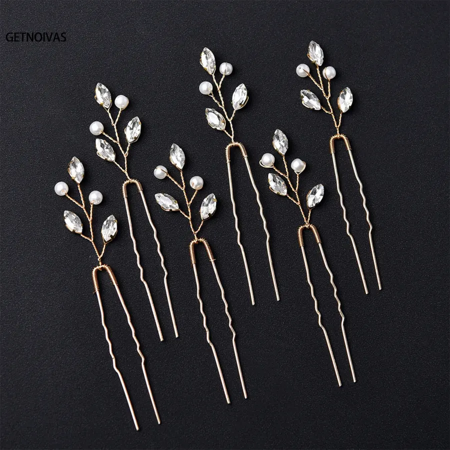 6PCS Rhinestones U-shaped Hair Pins Little Simple Bride