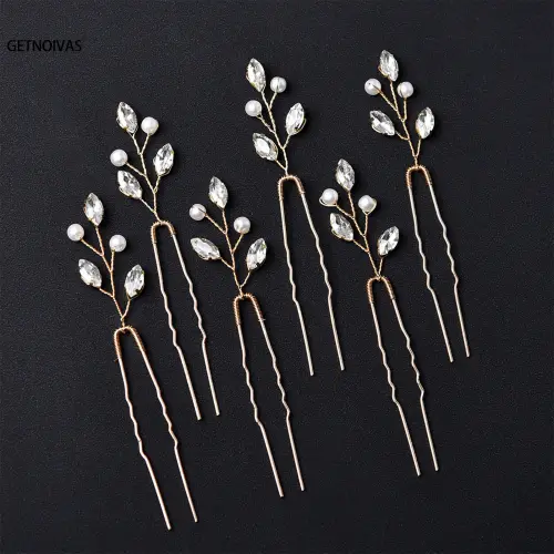 6PCS Rhinestones U-shaped Hair Pins Little Simple Bride