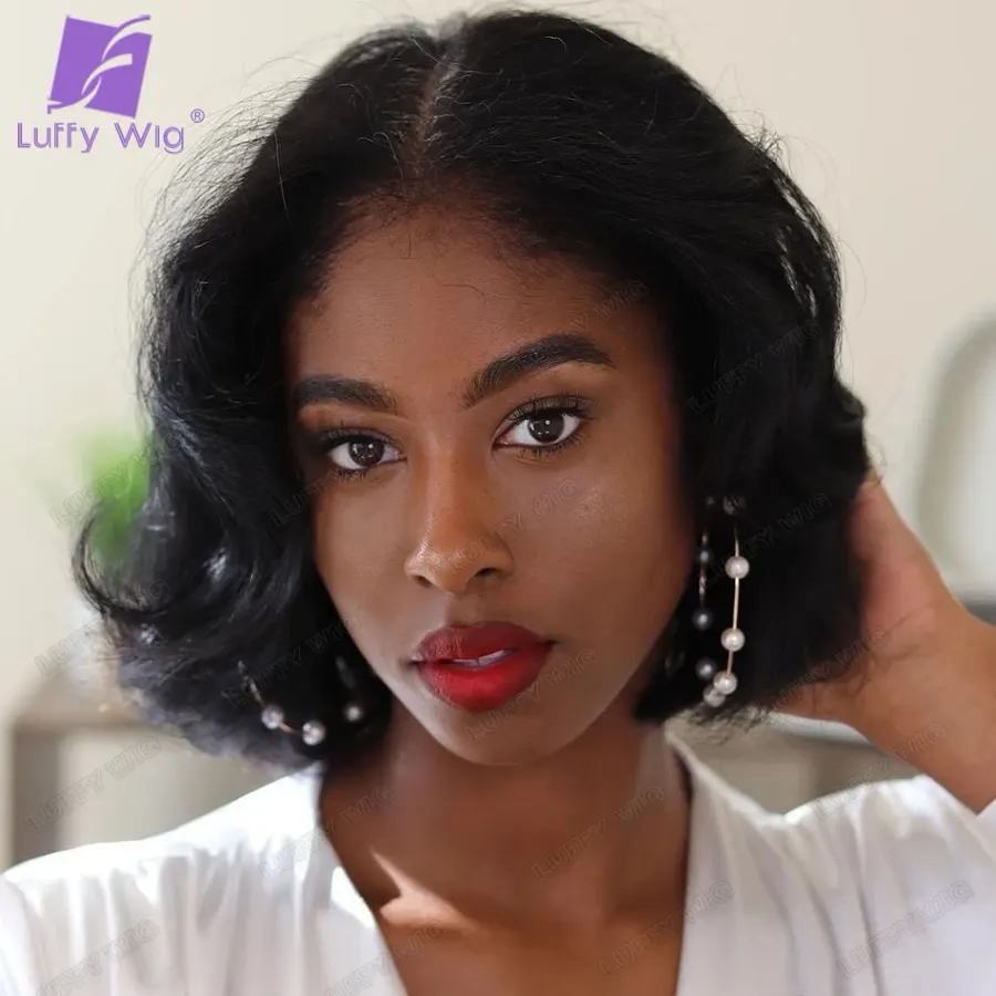 Pre Plucked HD Full Lace Wigs Brazilian Short Wavy Bob Wigs