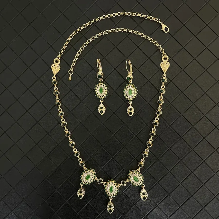 Algerian bridal fashion design head chain earrings set