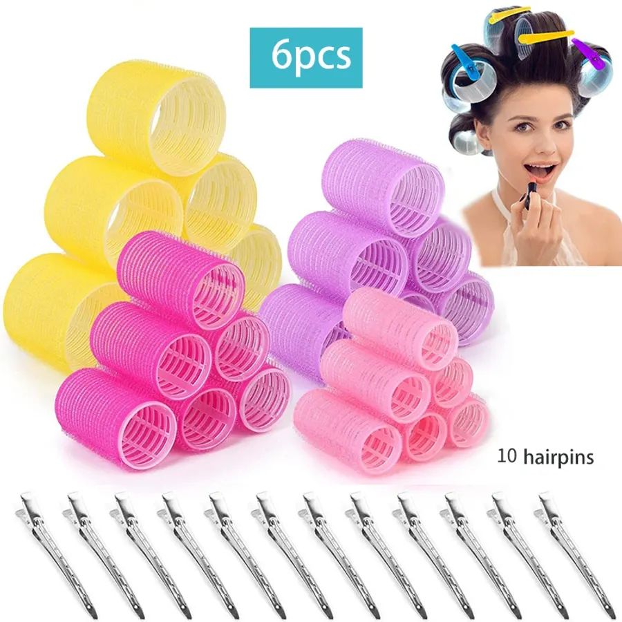 6pcs Self-Grip Hair Rollers Heatless Hair Curler No Heat Hair