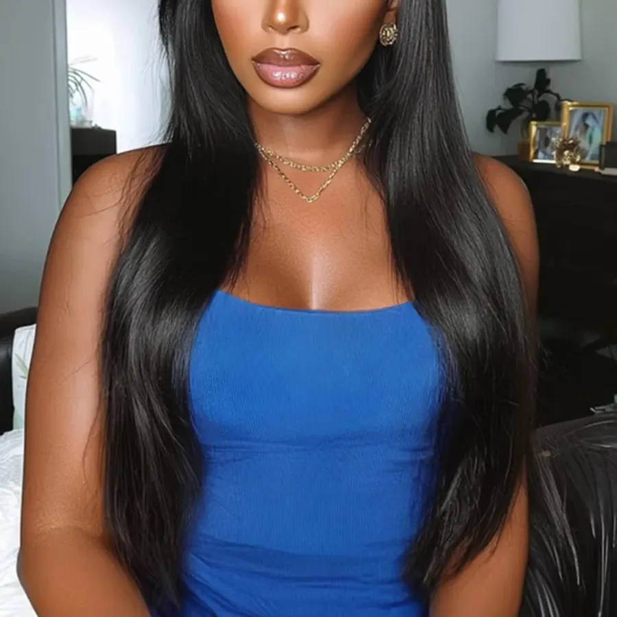 Silky Straight Wig Human Hair Full Machine Made Wigs With