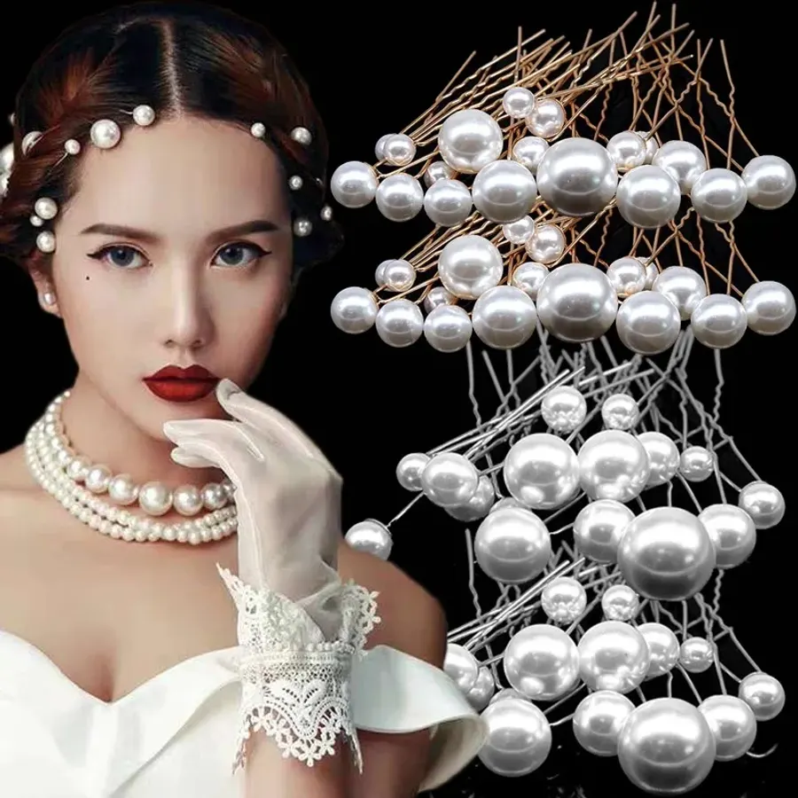 Pearl Bridal Tiara Hair Accessories Women U-shaped Pin Metal
