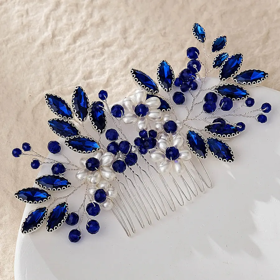 Rhinestone Hair Combs for Bride Wedding Black/Blue/Green