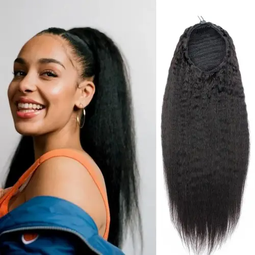 Kinky Straight Ponytail Human Hair Extension 100% Real Human