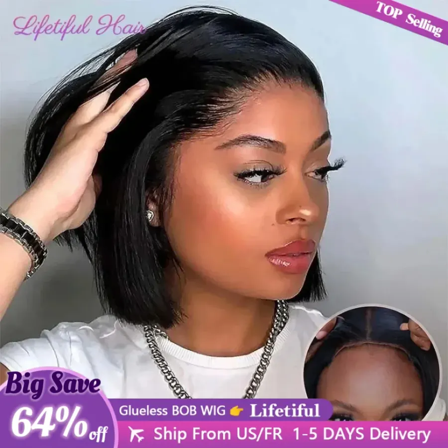 Glueless Bob Hair Wig Human Hair Ready To Wear Straight