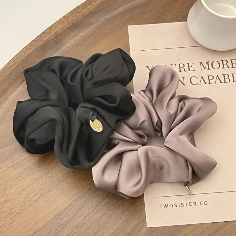 Satin Silk Hair Scrunchies Black Hair Ties for Girl and Women