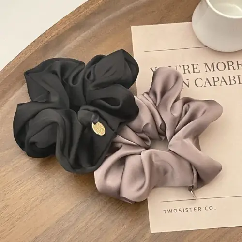 Satin Silk Hair Scrunchies Black Hair Ties for Girl and Women