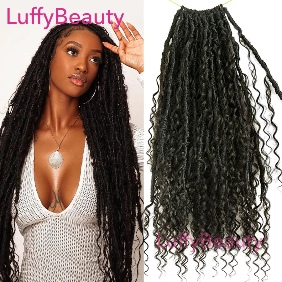 Pre-looped Crochet Boho Locs with Human Hair Curls Goddess