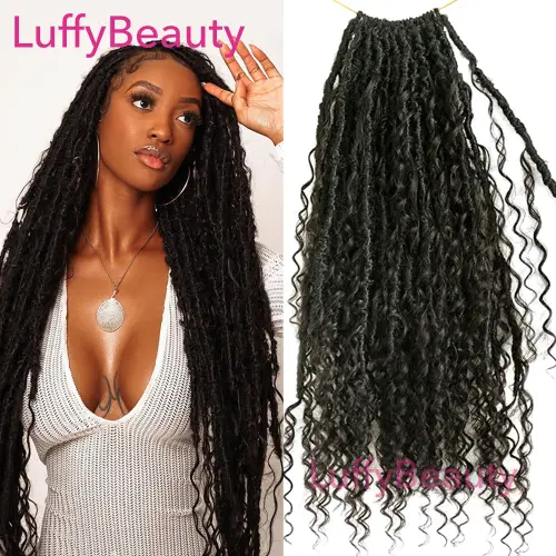 Pre-looped Crochet Boho Locs with Human Hair Curls Goddess