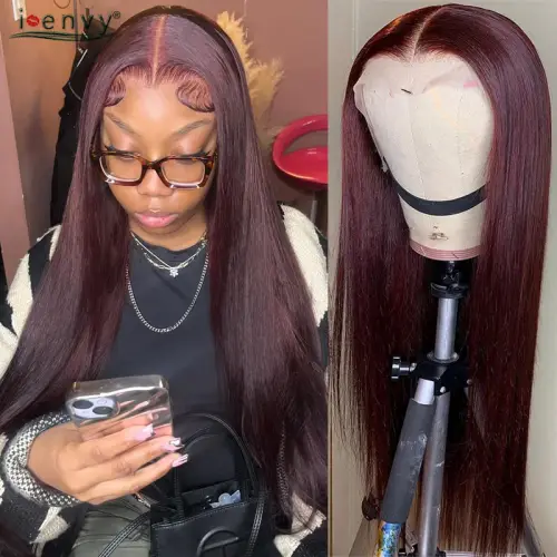 Burgundy 13X6 Hd Lace Frontal Human Hair Wig Straight Red