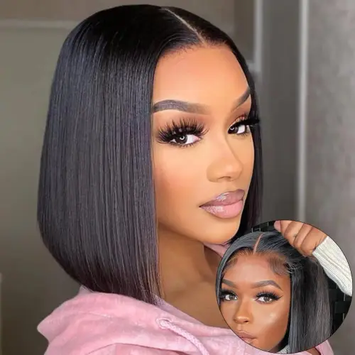 Wear And Go Glueless Wigs Human Hair Bob Straight Pre Cut