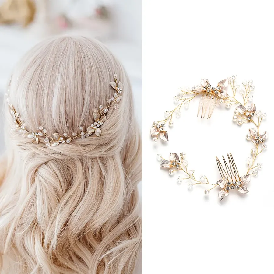 Pearl Leaf Comb Headband Hair Accessories Tiara Headband