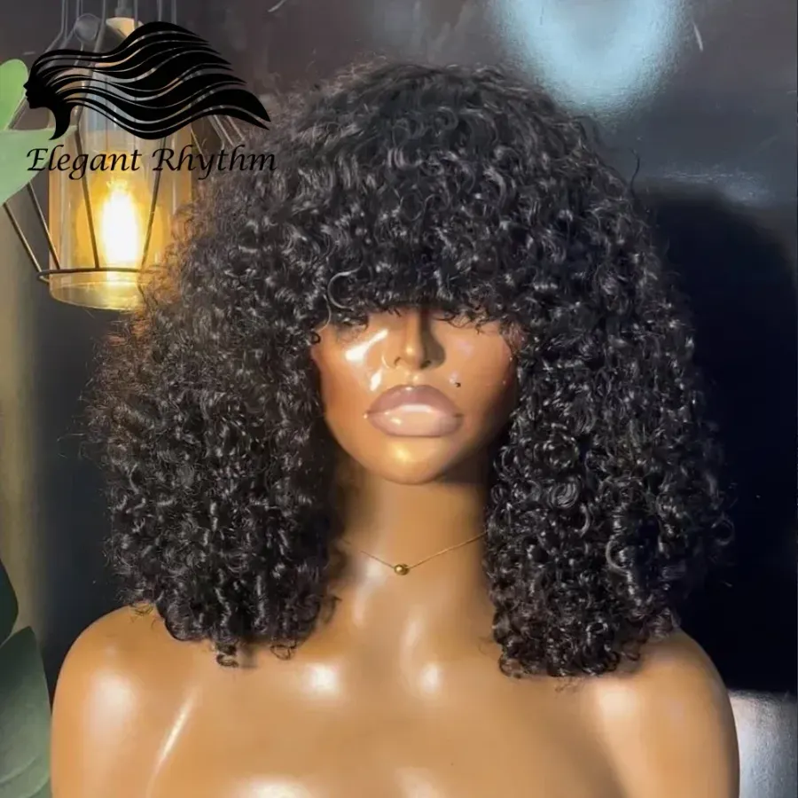Jerry Curly Wig With Bangs 10A Brazilian Virgin Human Hair