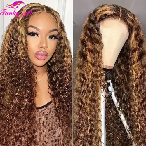 Highlight Honey Blonde Water Wave Lace Front Human Hair Wigs