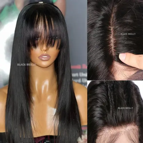 Silky Brazilian Straight Human Hair Wigs with Bangs 150%