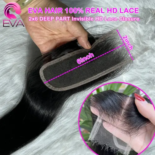 100% Real HD Lace Closure 2x6 Deep Parting HD Lace Human Hair