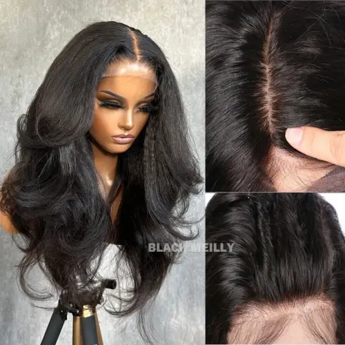 Human Hair Yaki Wigs Pre Plucked Yaki Wavy Silk Base Full