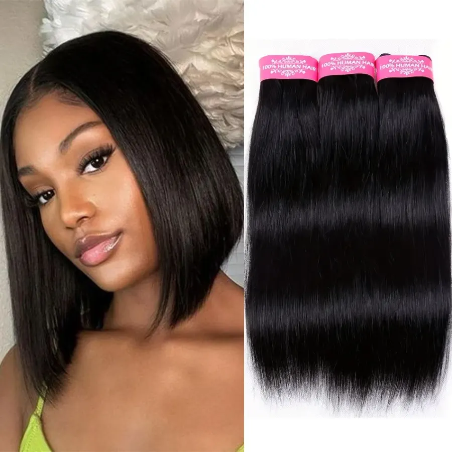 Straight Bundles 100% Human Hair Natural Color Sew In Weaves