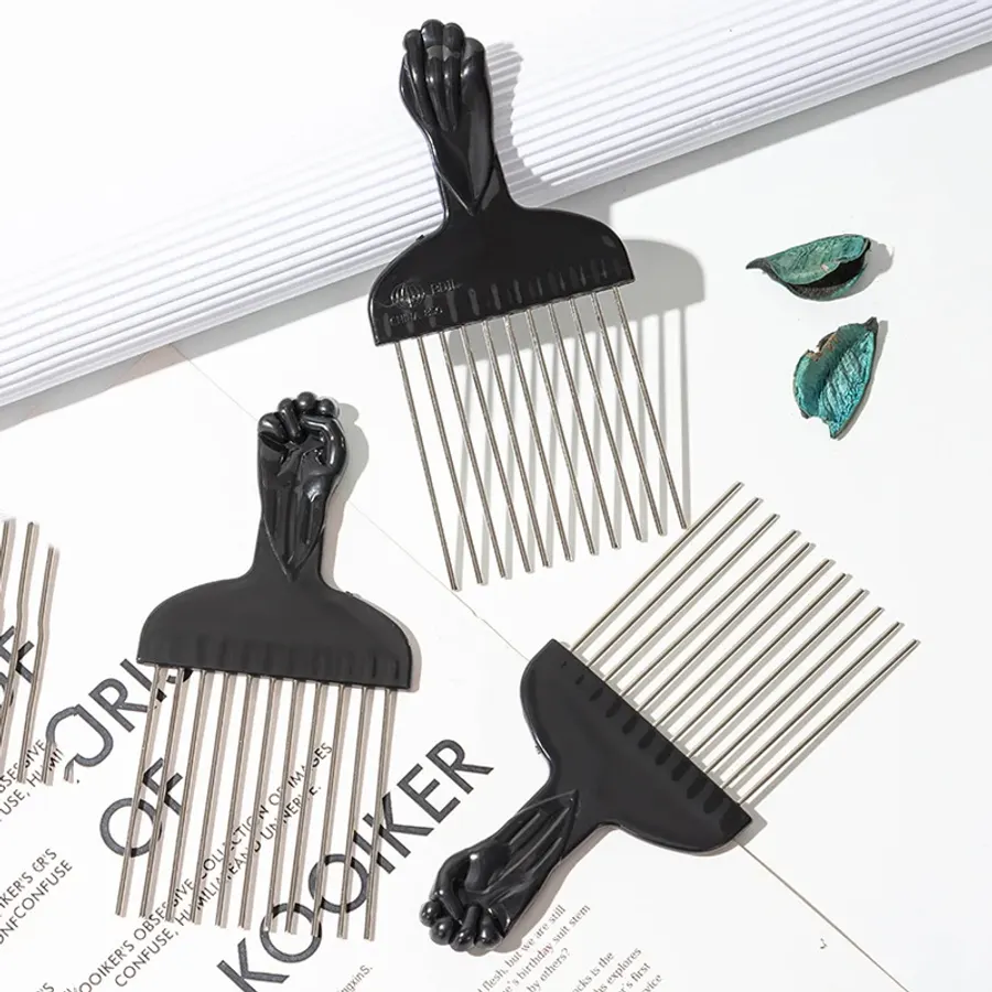 Black Metal African American Pick Afro Comb for Hairdressing