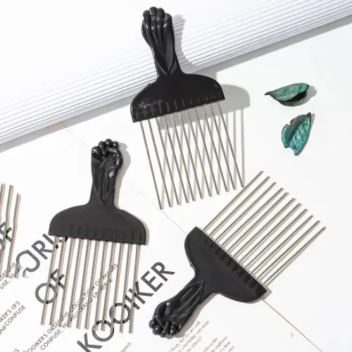Black Metal African American Pick Afro Comb for Hairdressing