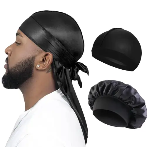 3PCS/LOT Men Silky Durag Long Tail Pirate Hat Headband Turban