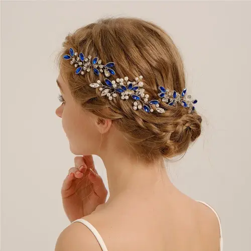 Fashion Rhinestone Pearl Hairpin Set Blue Bridal Hair Comb