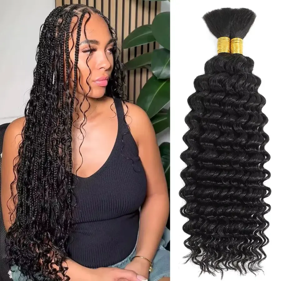 Human Braiding Hair Deep Wave Bulk Human Hair 100g No Weft