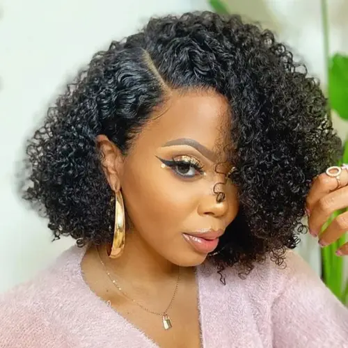 Kinky Curly Bob Wig Lace Front Human Hair Wigs HD Transparent