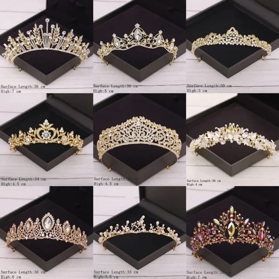 Bridal Crown Golden Wedding Hair Accessories Crystal