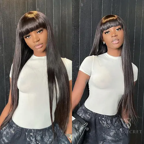100% Human Hair Wig With Bangs Short Human Hair Wigs For
