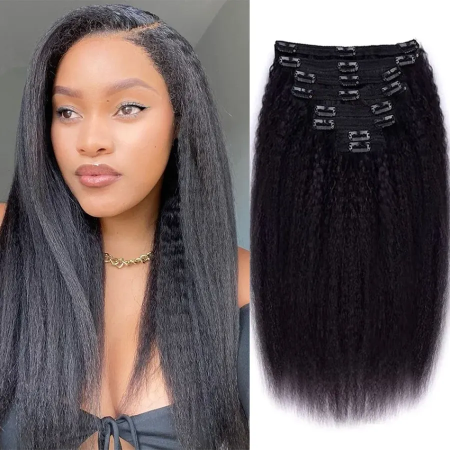 Kinky Straight Clip in Hair Extensions Seamless Clip ins Hair