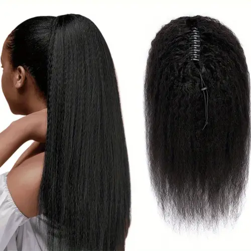 Claw Clip Ponytail Extensions Kinky Straight 100% Human Hair