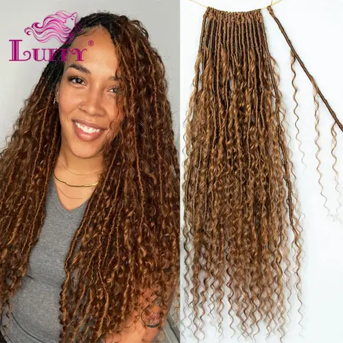 Color 30 Crochet Boho Locs With Human Hair Curls Pre-looped