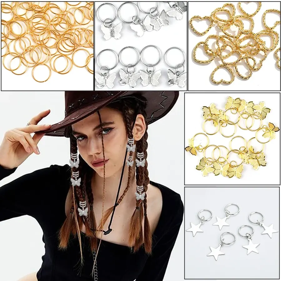 Silver/Golden Hair Braids Rings Loop Clips Women Hip-Hop DIY