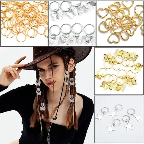 Silver/Golden Hair Braids Rings Loop Clips Women Hip-Hop DIY
