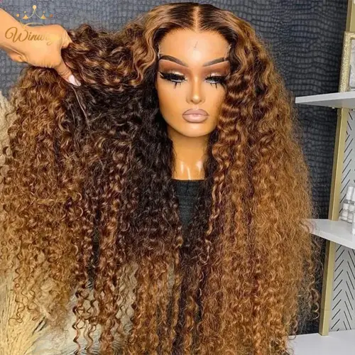 Ombre Highlight Wigs Human Hair Curly Loose Deep Wave Lace