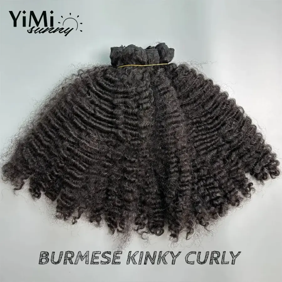 Burmese Kinky Curly Human Hair Weft Remy Mongolia Human Hair